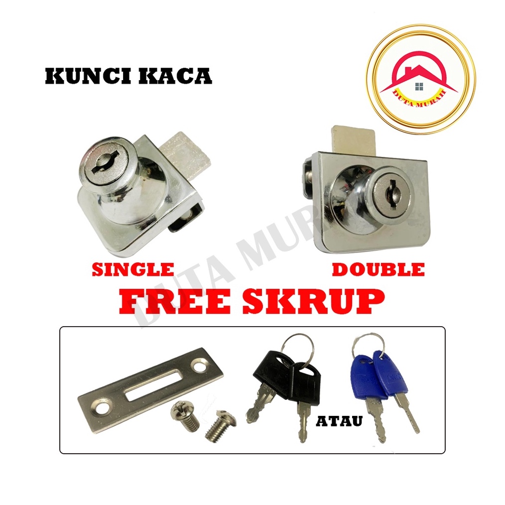 Potongan Harga Kunci Lemari Etalase Kaca Jepit Singel Kunci Lemari Etalase Kaca Jepit Double 2 Daun 
