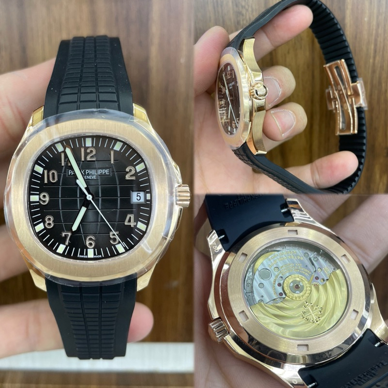 JAM TANGAN PRIA/COWOK PATEK PHILIPPE AQUANUT RUBBER BLACK ROSEGOLD SWISS KING 40mm #Jamtanganpria #J