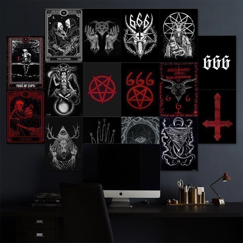 (isi 16pcs) poster dinding aesthetic tema satanic universe desain premium art carton - SC125