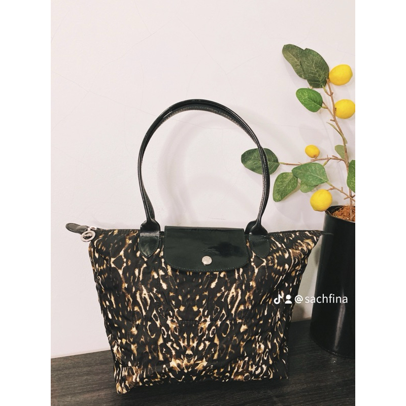 longchaaamp leopard preloved tote bag le pliage printed