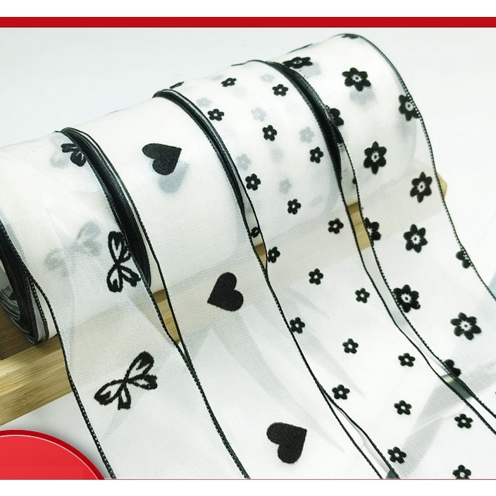 

STAR 1ROLL PITA Ribbon Silk Hati heart flower bunga Korea Kado Dekorasi Hampers Bouquet Lebar 4cm Panjang 9meter Cantik Murah Kerajinan Tangan