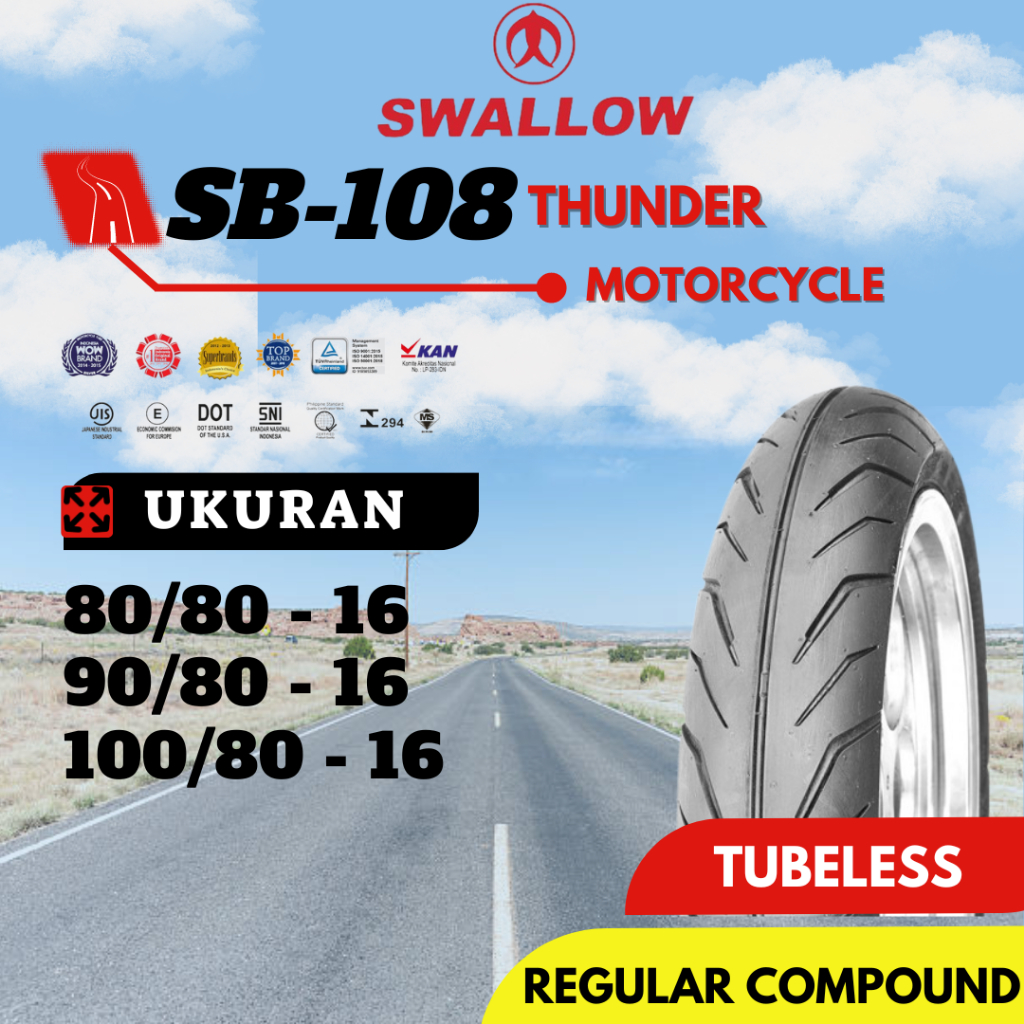 BAN MOTOR TUBELESS SWALLOW SB-108 THUNDER 80/80 90/80 100/80 RING 16