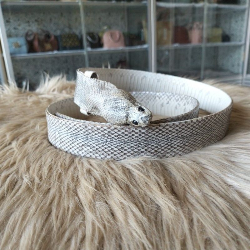 sabuk ikat pinggang ular kadut warna putih natural