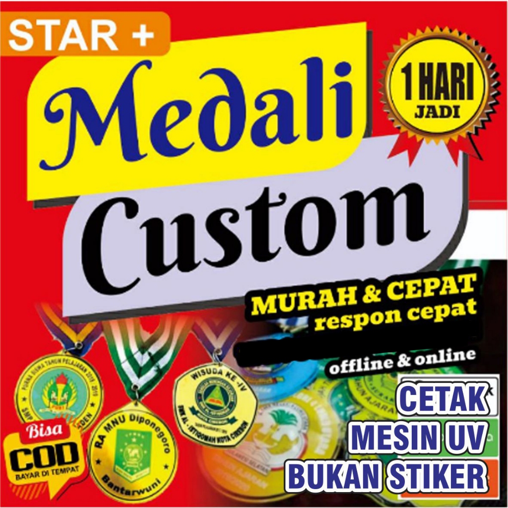 

medali custom akrilik +tali Cetak UV wisuda, juara, khataman 1 hari jadi