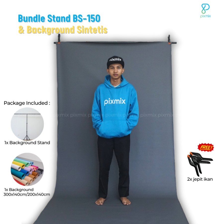 Paket Background Stand 150 + Background Studio Foto Pixmix