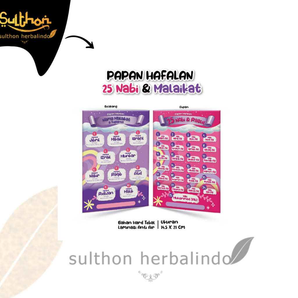 

Table Papan Hafalan 25 Nabi & Malaikat Bahan Hard Tebal Laminasi Anti Air Ukuran 14,5 x 21 cm Varian Unggu dan Pink ( Papan Hafalan )