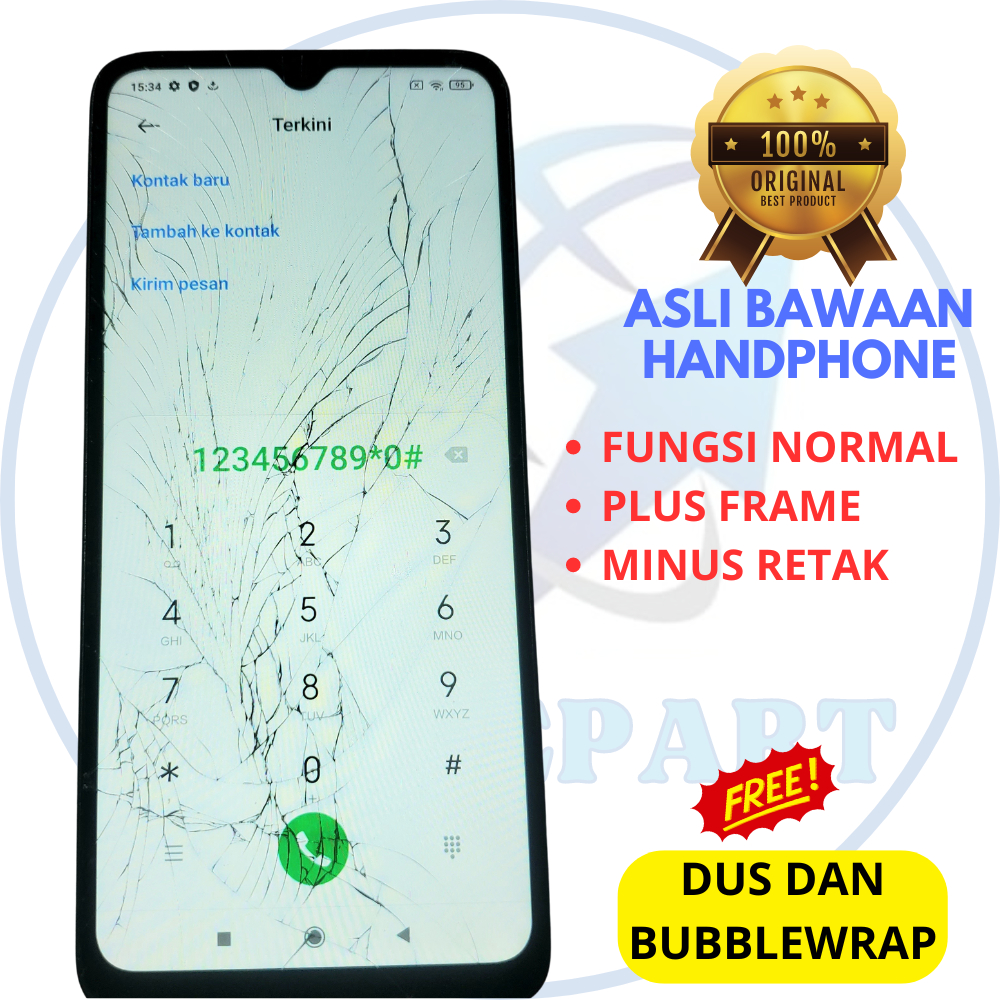 lcd xiaomi redmi 9a ori copotan plus frame - minus retak