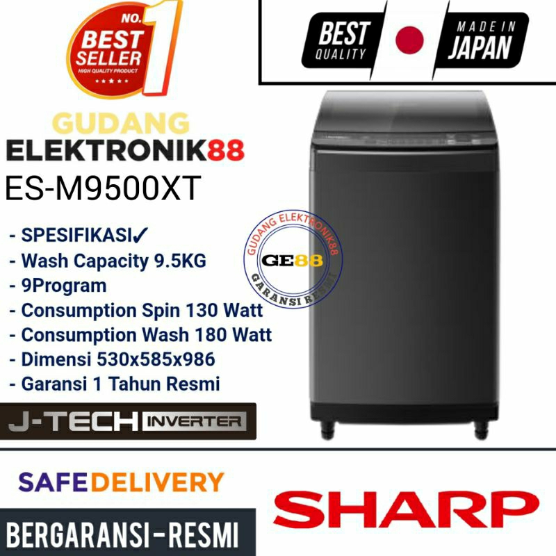 Mesin Cuci SHARP 1 Tabung 9,5 Kg ES-M9500XT-SA Top Loading Low Watt Murah Promo Gratis Ongkir Khusus