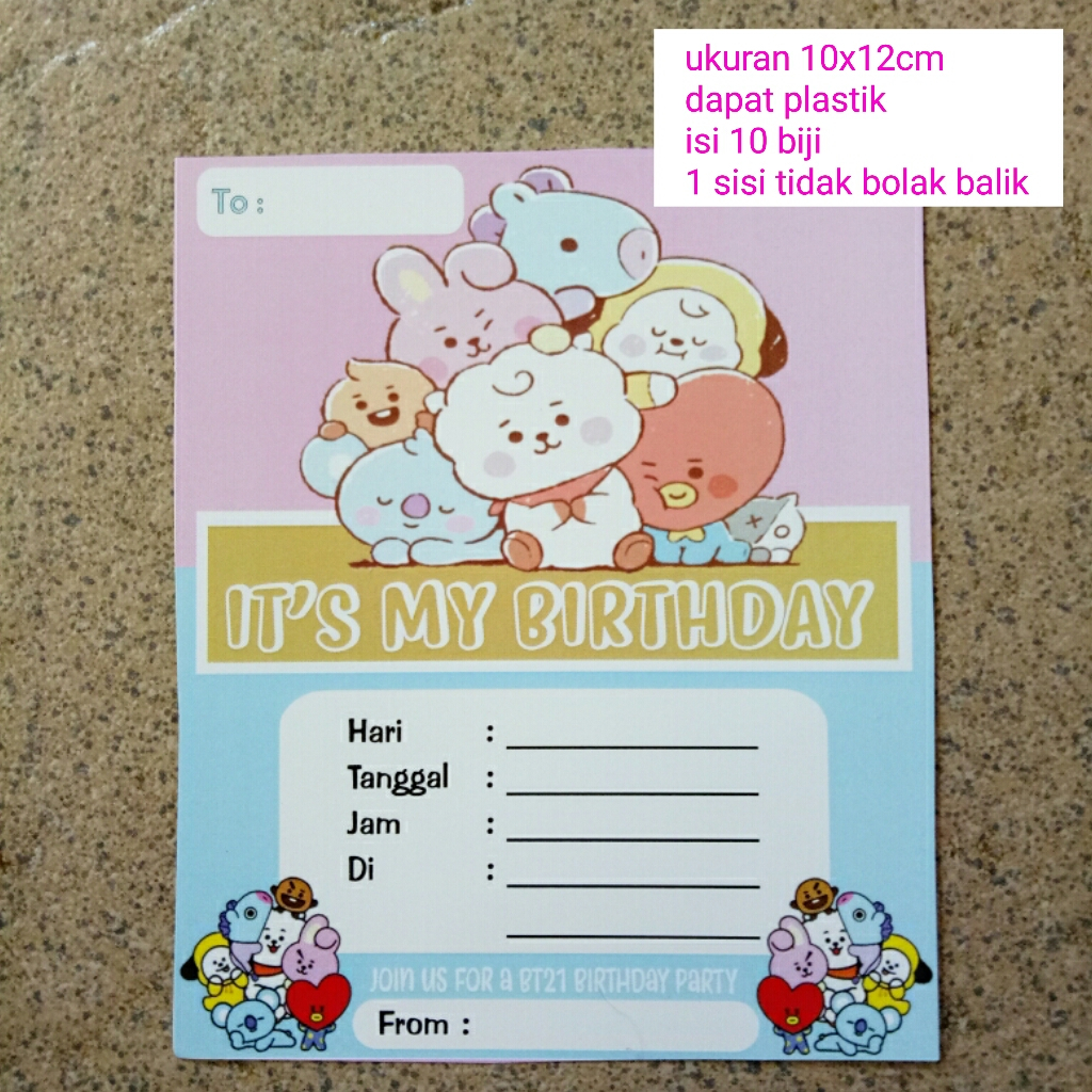 undangan ulang tahun isi 10 lembar tema BT21 Baby
