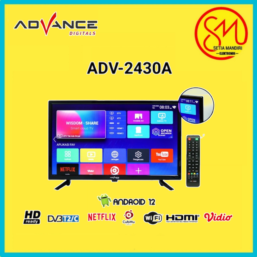 ADVANCE Smart Android TV LED 24 Inch HD WiFi Youtube Digital DVB T2/C ADV-2430A