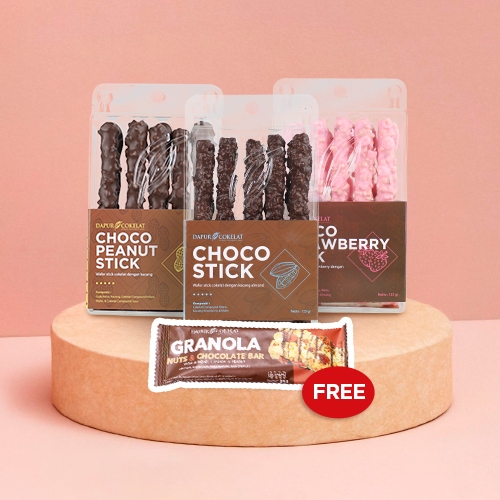 

[BUNDLE 3pcs + 1free granola] Choco Sticks Mix Varian | Cemilan Biscuit Wafer Coklat Sehat Tanpa Pengawet