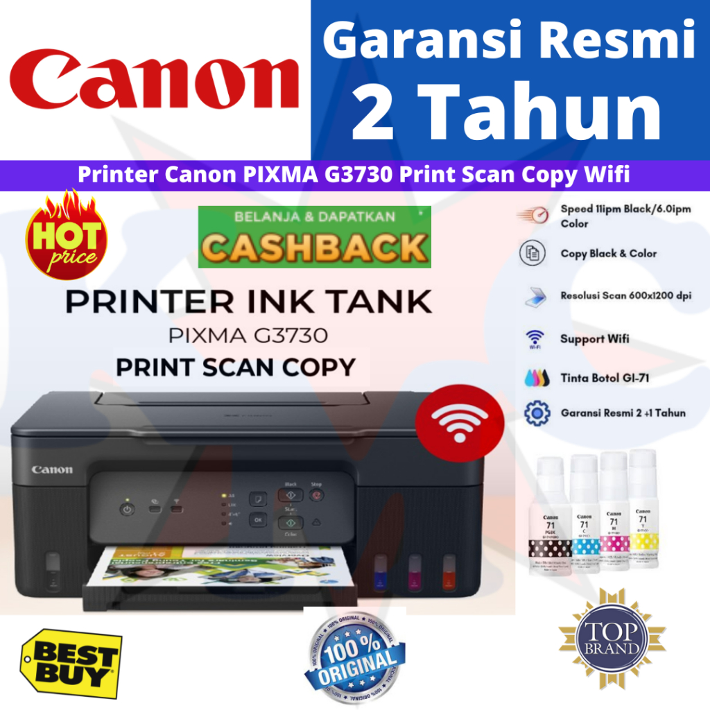 Printer Canon PIXMA G3730 G 3730 Print Scan Copy Wifi Pengganti Canon G3020