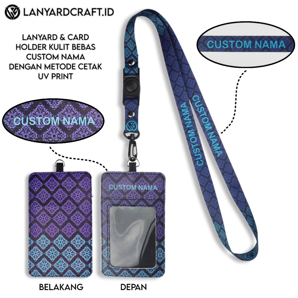 

V3 Id Card Holder Leather Custom + Lanyard Custom Nama Tribal Series Gantungan Tali Lanyard Holder Id Card Kulit UV Print