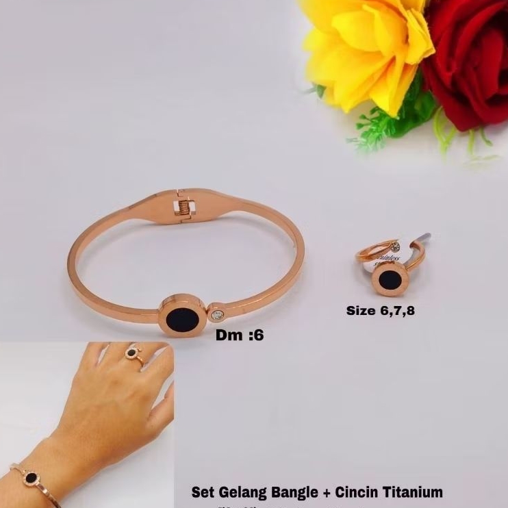 

set gelang bangle+cincin titanium fashion wanita