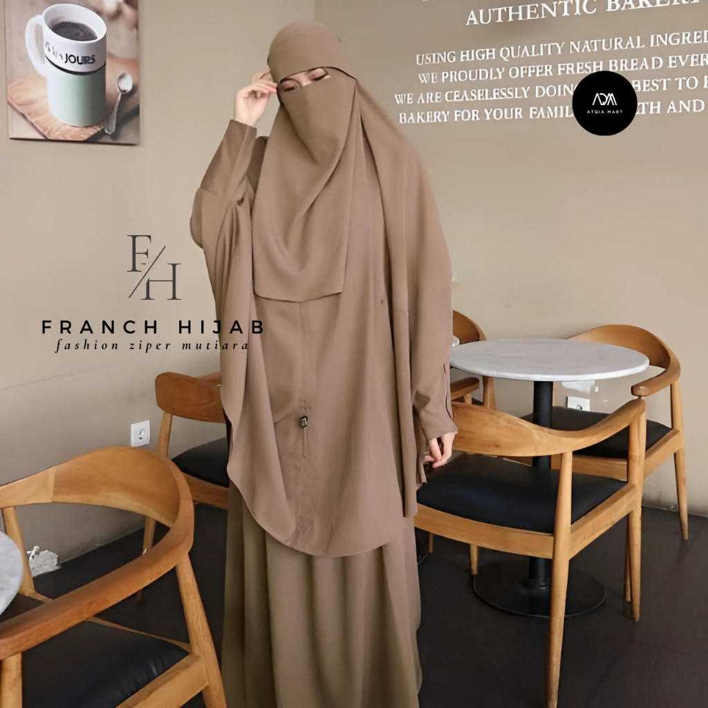 Atqia_Mart - Set French Khimar Rok Cadar Syar’i Set Hijab Dress Maxi Pakaian Muslim Wanita Fashion M