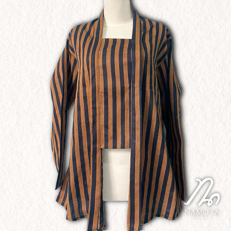 Baju Kebaya Lurik Tradisional Atasan Pakaian Adat Jawa Lengan Panjang Wanita Dewasa Warna Garis Lima