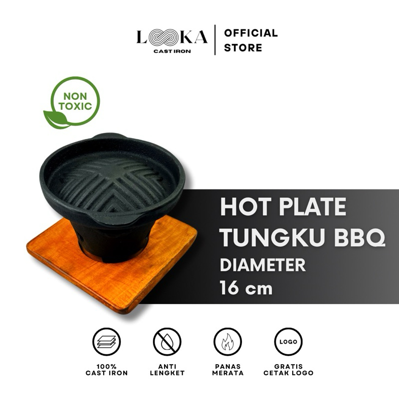 Looka Cast Iron Hot Plate Tungku BBQ Diameter 16 cm