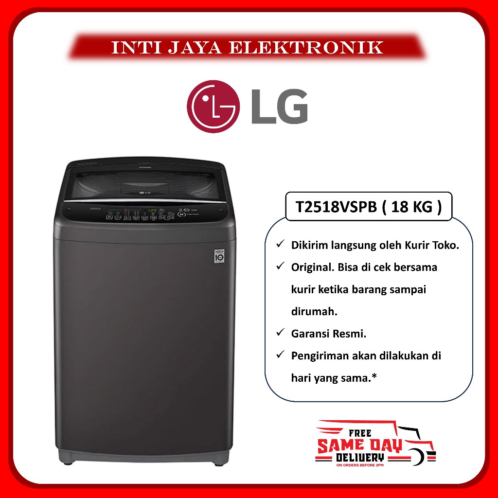 MESIN CUCI LG SMART INVERTER 18 KG TOP LOADING - T2518VSPB 18KG SATU TABUNG