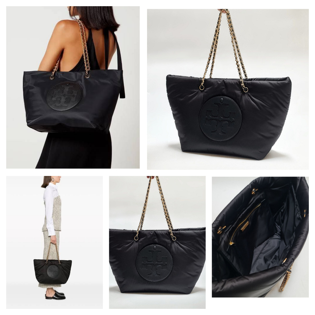 Tas TB Ella puffy chain tote black sz 32/48x26x15cm