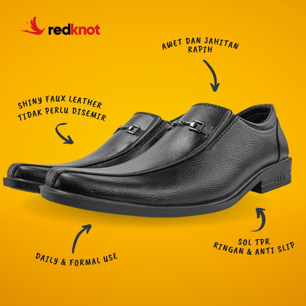 Modern Redknot Jackson Hitam Sepatu Kerja Murah Pantofel Berkualitas