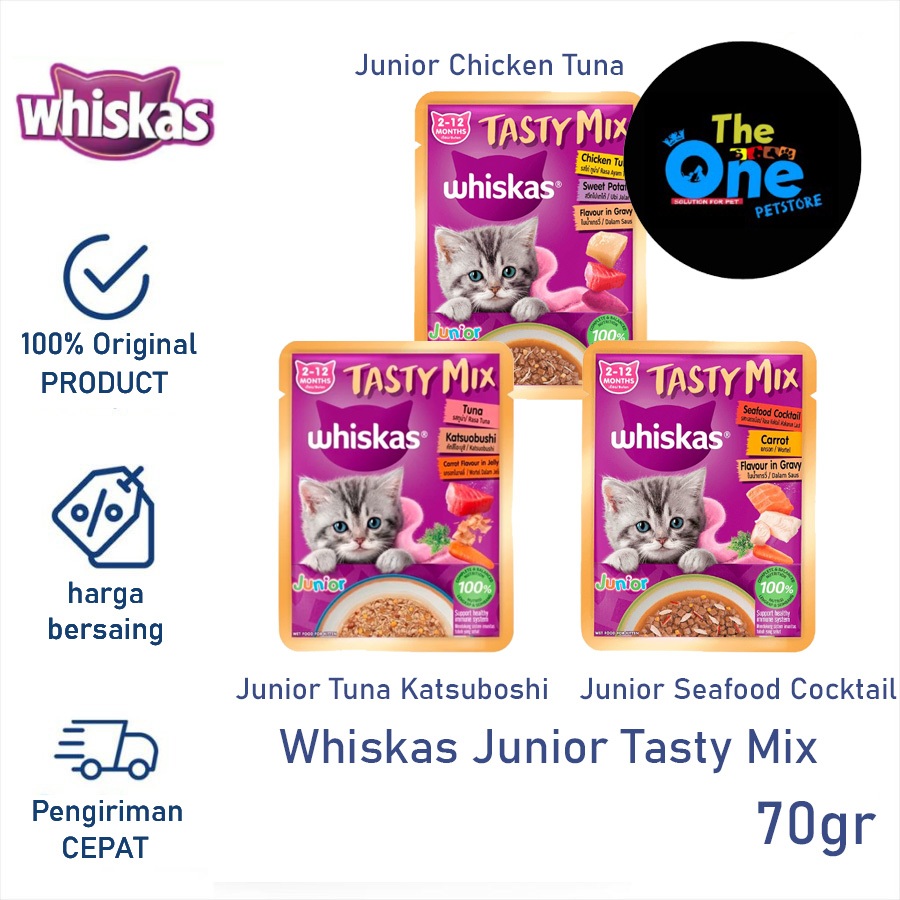 Makanan Kucing WHISKAS Pouch Junior Tasty Mix Whiskas Tasty Mix Junior Whiskas Kitten Pouch Tasty Mi
