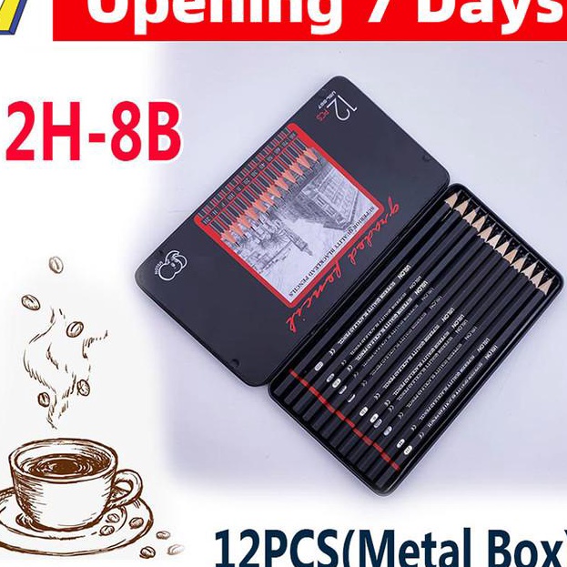 

HARGA TERJANGKAU 12 pcs Pensil gambar sketsa set lengkap 2H H F B HB 2B 3B 4B 5B 6B 2