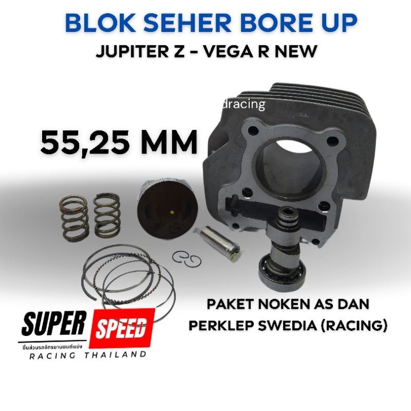 Paket Blok Seher Boreup 55,25 MM Jupiter Z Vega R New 150cc Noken As Racing dan Perklep Swedia Dikir