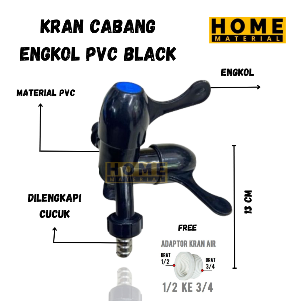 Kran cabang Shower engkol pvc black termurah Homematerial
