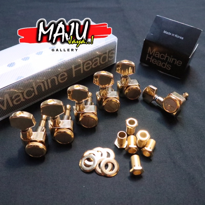 dryer drayer tuning machine head gitar elektrik screwless locking 6R sejajar gold style