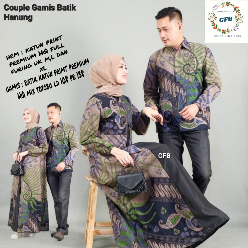 Couple Gamis Batik Premium ORI Solo Termurah Terbaru Terlaris Viral. Couple Gamis Batik Hanung Hijau