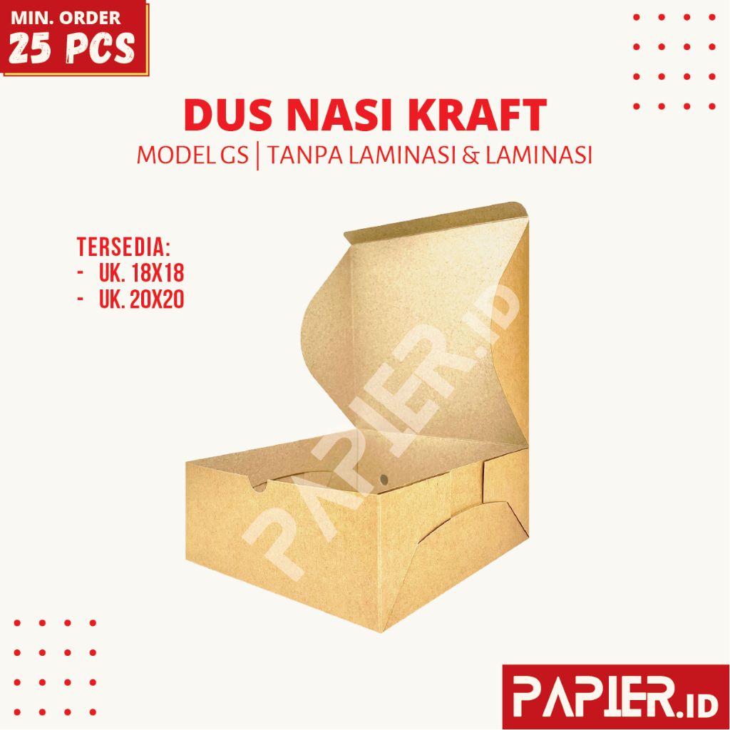 

Box Nasi Kraft GS Tanpa Laminasi & Laminasi uk. 18x18 , 20x20 | Dus Makanan Kotak Catering