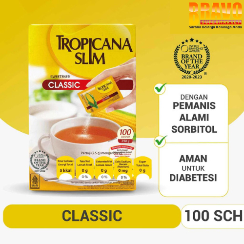 

Bravo Bojonegoro - Tropicana Slim Sweetener Classic 100 Sachet - Pemanis untuk Bantu Batasi Gula