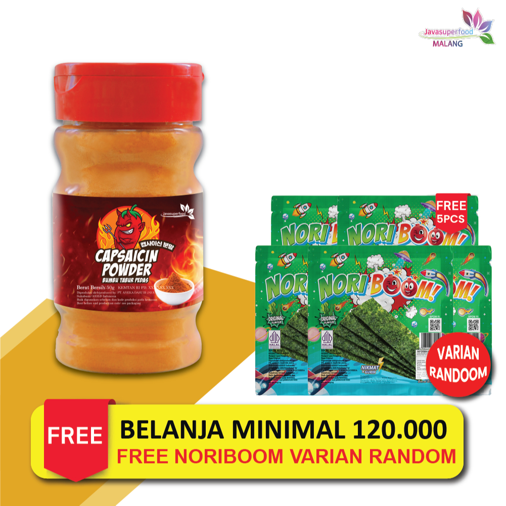 

Bubuk Cabe Super Pedas / Bubuk Cabe Pedas / Cabe Bubuk / Bubuk Cabai Kering / CAPSAICIN 50G BOTOL