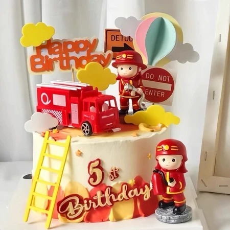 |J.A| PAJANGAN KUE ULANG TAHUN DAMKAR FIRE FIGHTER TOPPER CAKE PEMADAM KEBAKARAN / HIASAN KUE ULANG 