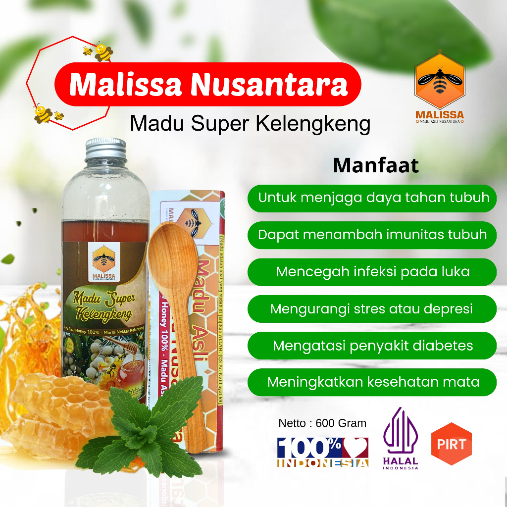 

Madu Murni Raw Honey Kelengkeng Malissa | Madu Kelengkeng Murni 600 Gr | Madu Malissa Kelengkeng