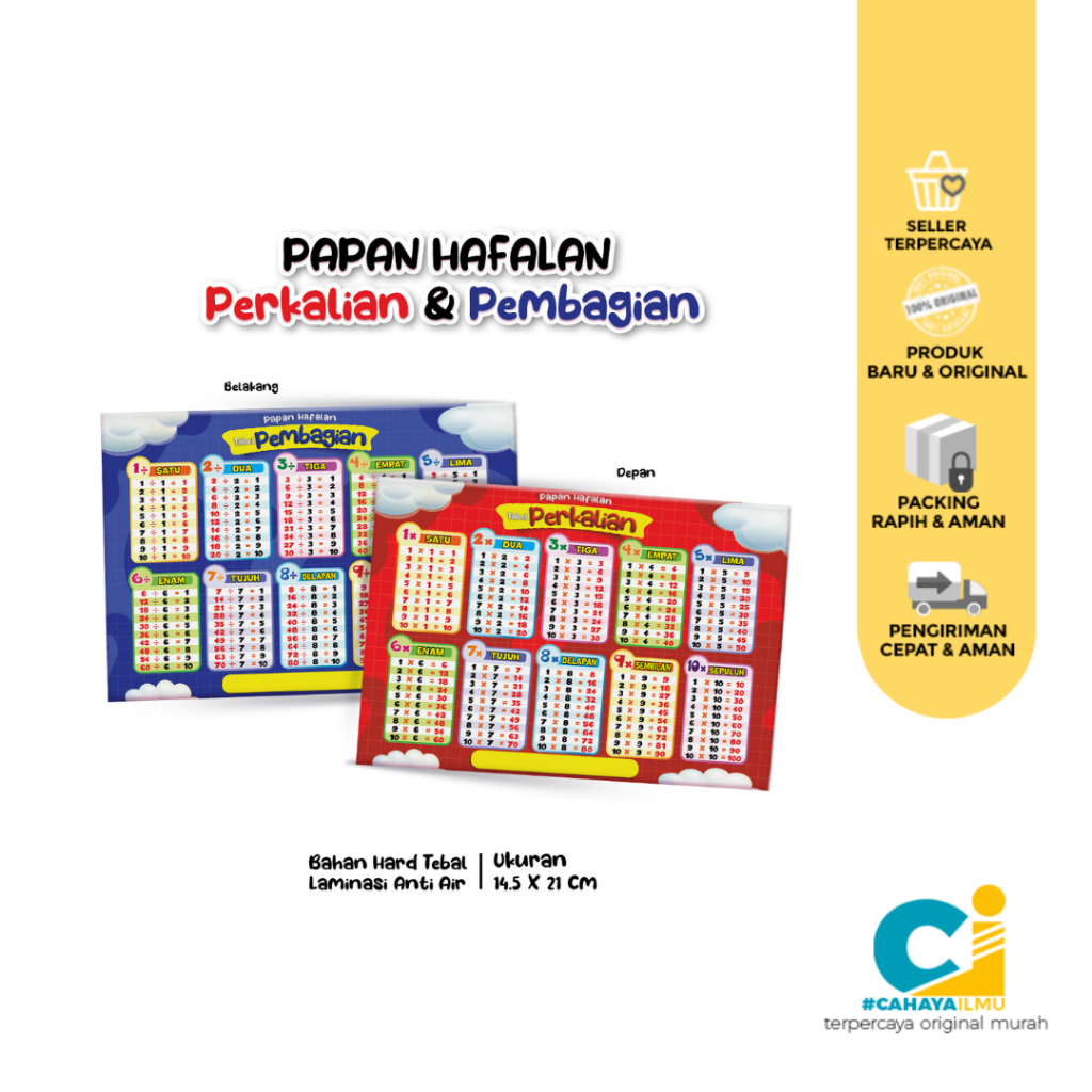 

Table Papan Hapalan Perkalian & Pembagian Bahan Hard Tebal Laminasi Anti Air Ukuran 14,5 x 21 cm ( Table Hafalan )
