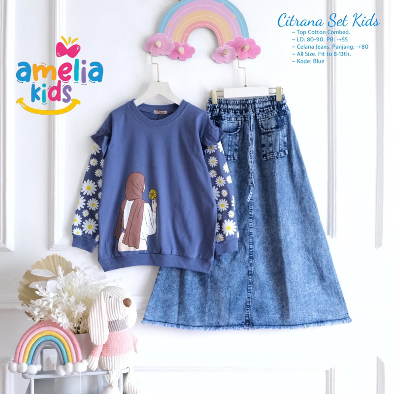 [[ New Arrival ]] Setelan Rok Jeans Anak Perempuan Usia 8 sampai 13 Tahun Citrana Set Kids by Amelia