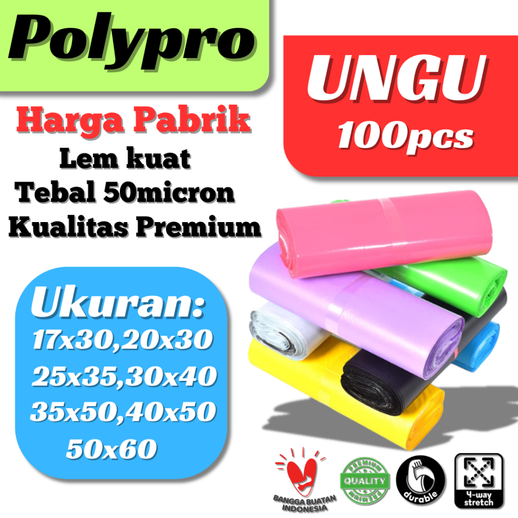 

Plastik Packing Ungu Glossy / Polymailer Warna LDPE Glossy (Isi 100Pcs)