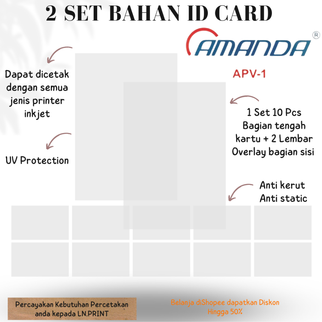 

Termurah !! 2 Set Bahan ID Card Pvc Premium ( 10 Pcs Bagian Tengah + 2 Lembar Overlay sisi )