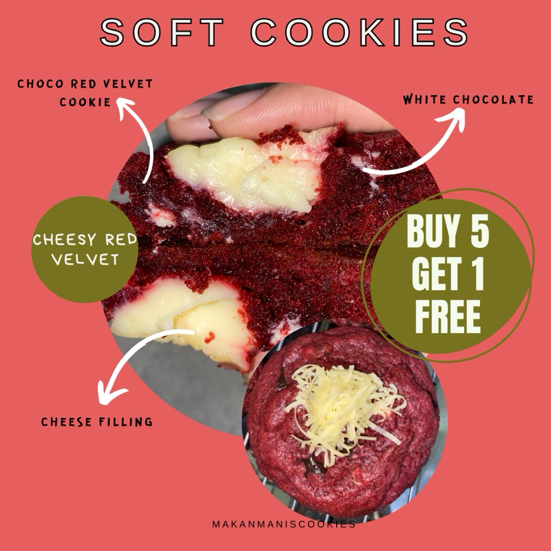 

BUY 5 GET 1 FREE | SOFT BAKED COOKIES PREMIUM | Red velvet cheese
