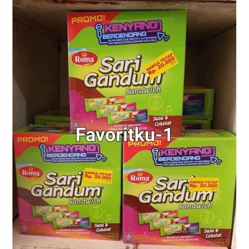 

Sari Gandum Roma Sandwich (Susu dan Cokelat) 39 gr. 1 Box Isi 12 Bungkus