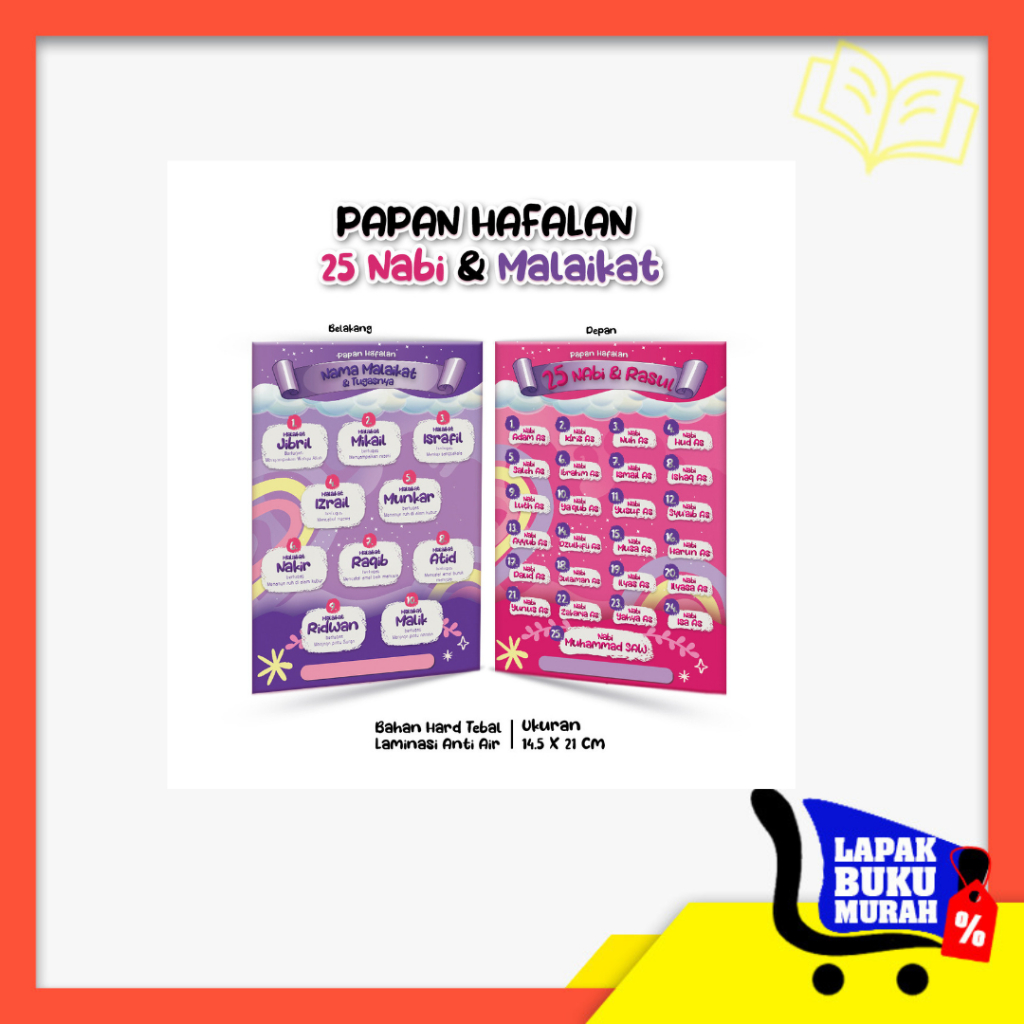 

Table Papan Hafalan 25 Nabi & Malaikat Bahan Hard Tebal Laminasi Anti Air Ukuran 14,5 x 21 cm Varian Unggu dan Pink ( papan Hafalan )