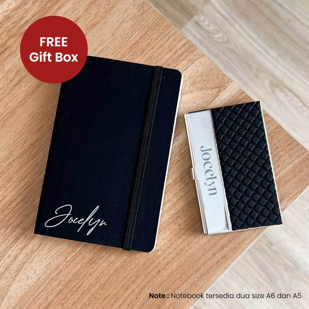 

Kado Notebook dan Card Holder Custom Nama Grafir Logo Hadiah Pacar Ultah Gift Wisuda Kado Wedding