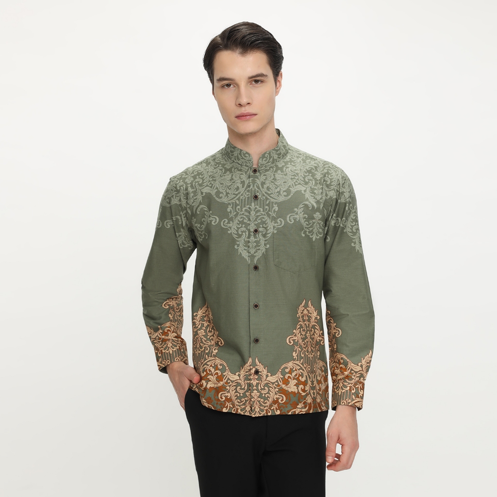 LUIGI RICCIO Kemeja Koko Pria Batik Modern Green Series Ukuran Sampai 5XL New Trend Limited Edition 