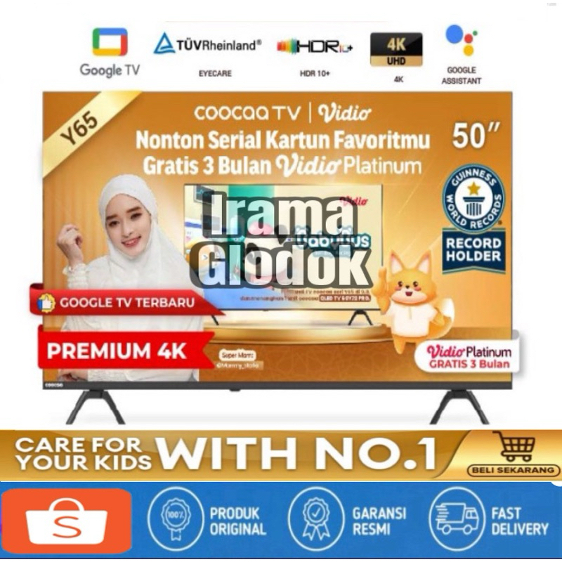 COOCAA TV 50 Inch 50Y65 GOOGLE TV Android Smart TV UHD 4K Garansi Resmi 3 Tahun
