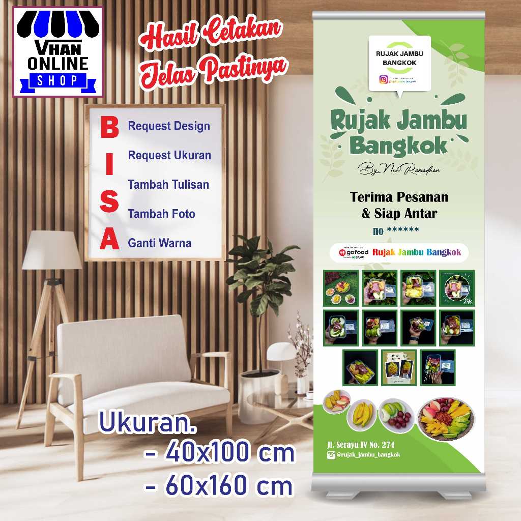 Banner Spanduk Custom Jajanan Rujak Jambu Kristal atau Bangkok