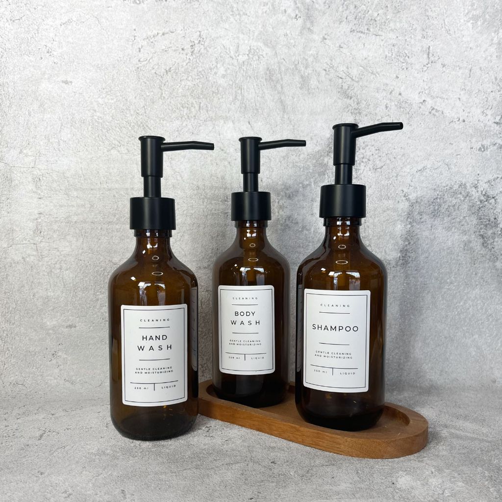 Botol Kaca Amber 300ml Reffil Isi Ulang Fancy White label 250ml Pump Metta Black