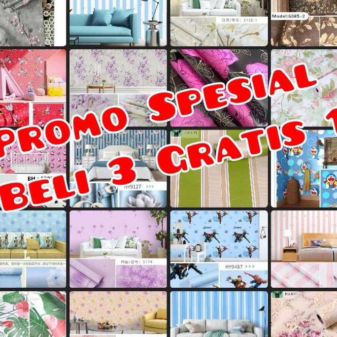 Wah Beli 3 Gratis 1  Wallpaper Sticker Dinding MOTIF Bunga Batik Salur Karakter Garis kembang mmalis