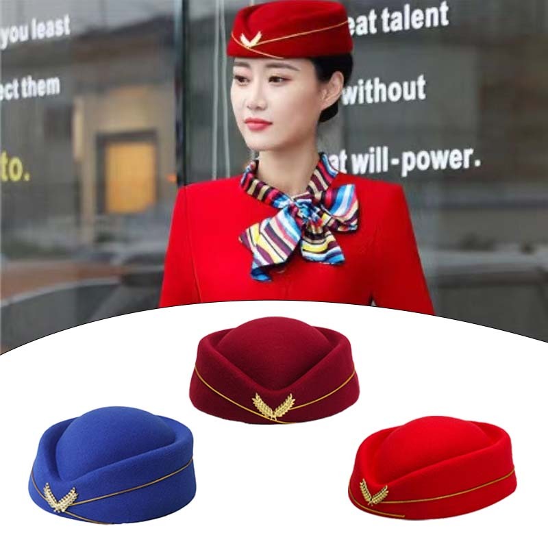 Topi Pramugari Wanita Topi Lolita Vintage Topi Seragam Biru/Merah Topi Pesta Topi Kerajaan Inggris U