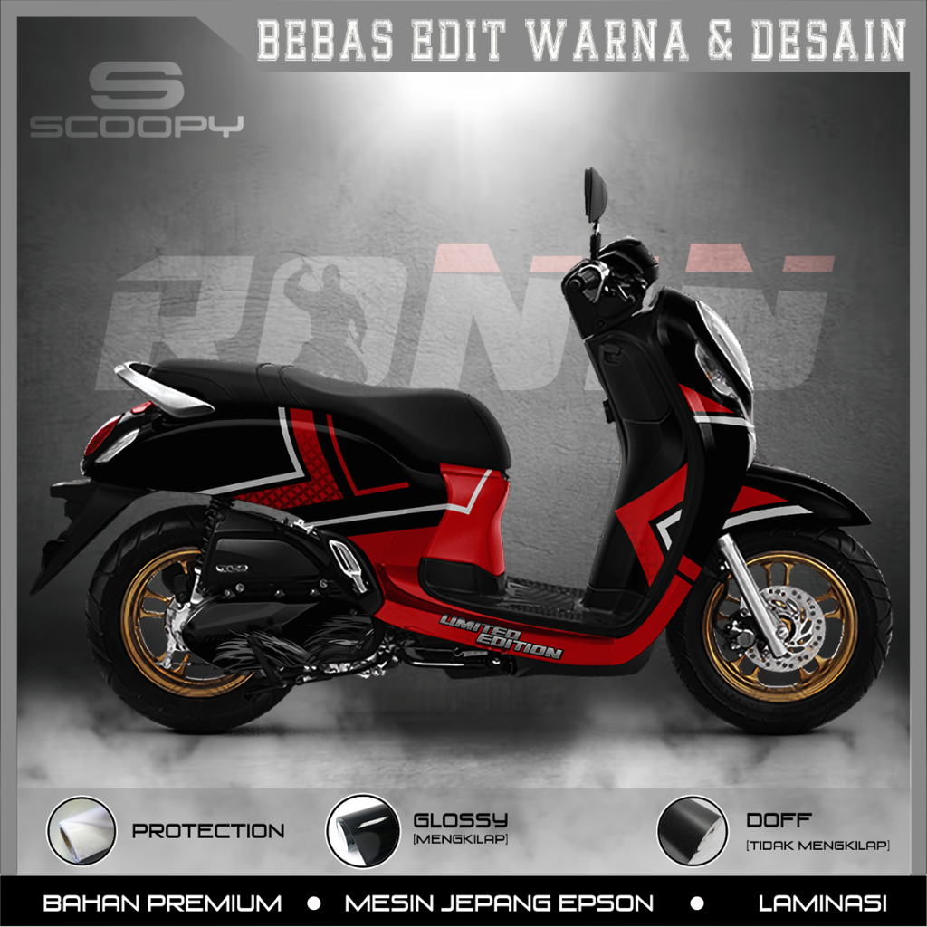 Sticker Decal FULL BODY Scoopy 2021 + Box Tengah Cover Knalpot PAKET LENGKAP Motif Batik Black